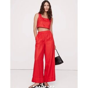 Banana Republic Linen Square-Neck Cropped Tank Red Cherry Glaze Top